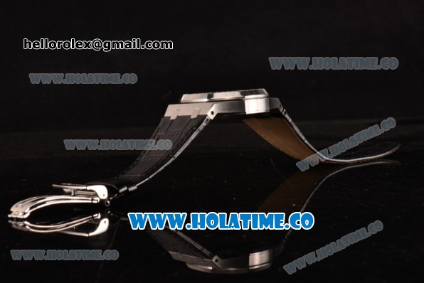 Audemars Piguet Royal Oak 41MM Swiss Tourbillon Manual Winding Steel Case with Diamonds Bezel Black Leather Strap and Blue Dial (FT) - Click Image to Close
